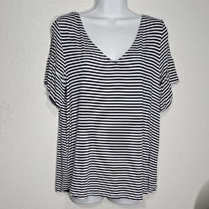 Promod Boutique Francaise Navy & White Striped V-Neck Bell sleeve Sailor Top
